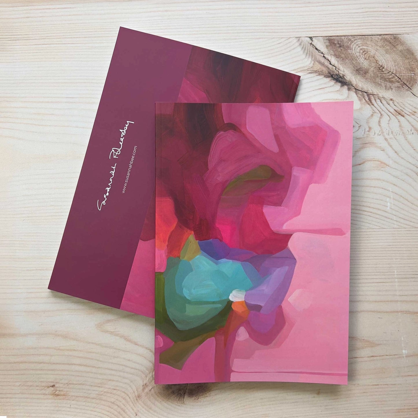 Pink Floral Slimline A5 Notebook: Susannah Bleasby Art