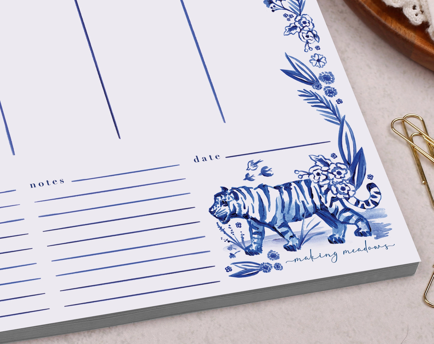 Making Meadows: Desk Pad - Weekly Planner Blue Floral Tiger