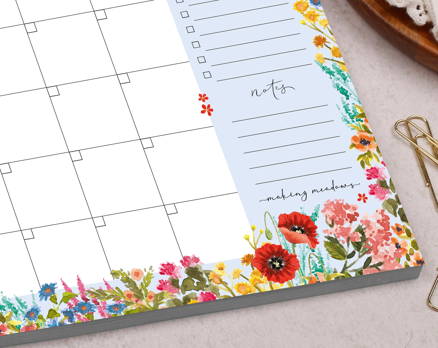 Making Meadows: A4 Monthly Planner Pad - Blue Watercolour Flowers