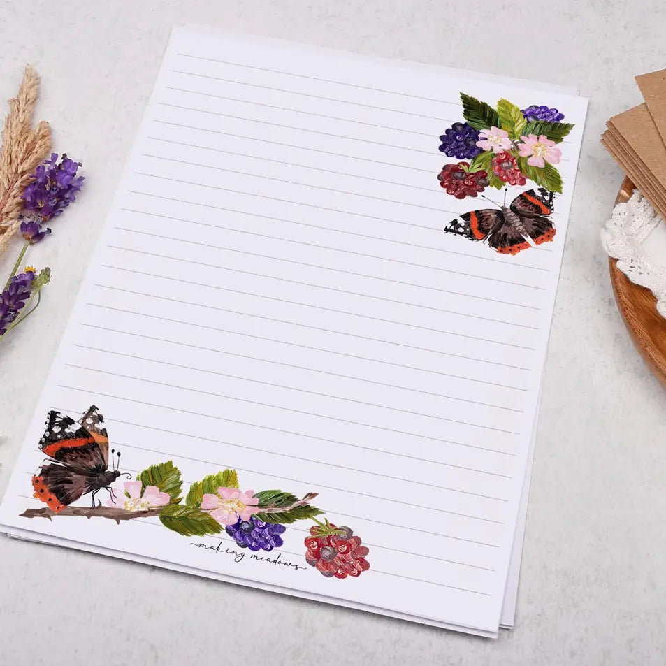 Making Meadows: Hedgerow Writing Paper - Blackberries & Butterflies