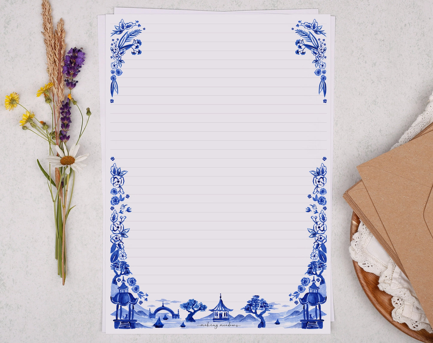 Making Meadows: A4 Letter Paper with Blue Landscape