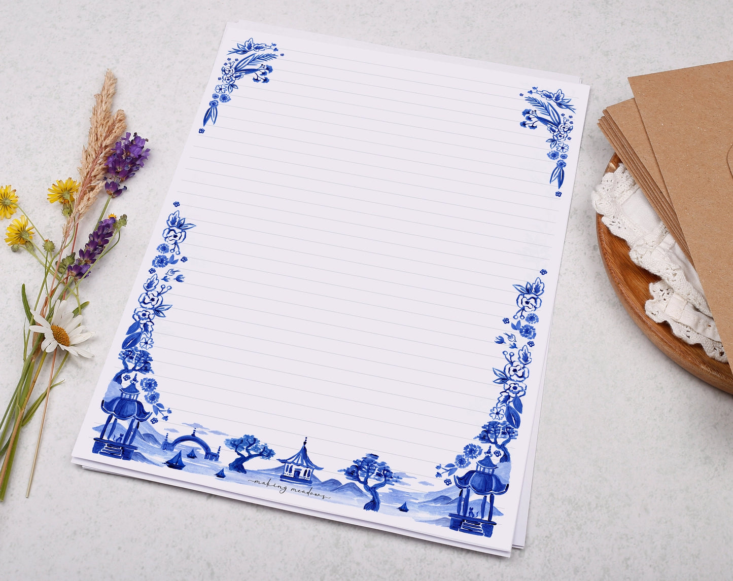 Making Meadows: A4 Letter Paper with Blue Landscape