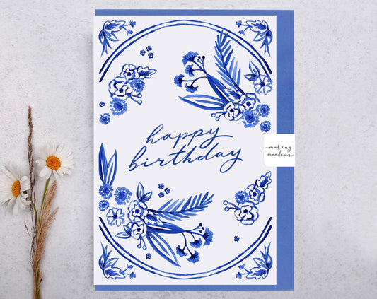 Making Meadows: Happy Birthday Blue Porcelain Floral Card