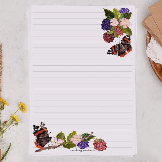 Making Meadows: Hedgerow Writing Paper - Blackberries & Butterflies