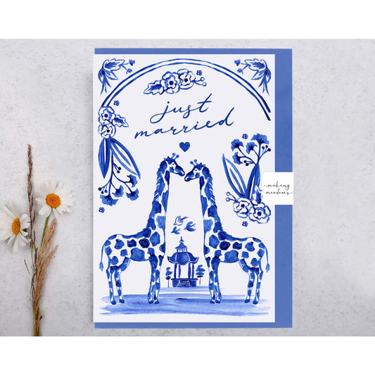 Making Meadows: Just Married Blue Floral Giraffes Card