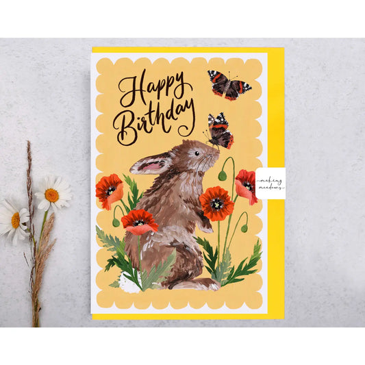Making Meadows: Happy Birthday - Hedgerow Rabbit Poppy Card